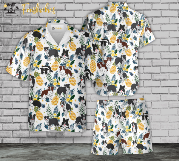 Border Collie Hawaiian Shirt Set | Pineapple Paradise Hawaiian Shirt | Unisex Hawaiian Style