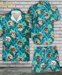 Shih Tzu Hawaiian Shirt Set | Tropical Hawaiian Shirt | Unisex Hawaiian Set | Dog Hawaiian Style