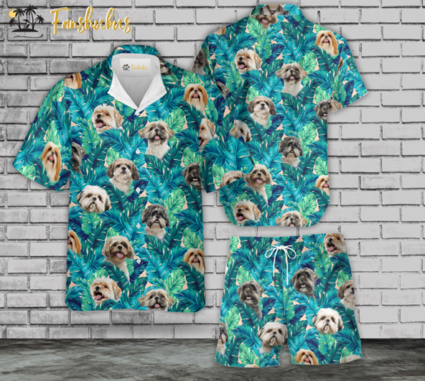Shih Tzu Hawaiian Shirt Set | Tropical Hawaiian Shirt | Unisex Hawaiian Set | Dog Hawaiian Style