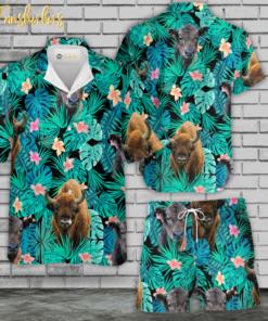 Bison Tropical T0707 Hawaiian Shirt Set | Tropical Hawaiian Shirt | Unisex Hawaiian Set