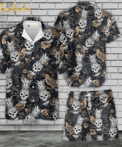 Vintage Skull Hawaiian Shirt Set | Pineapple Skull Hawaiian Shirt | Unisex Hawaiian Set | Tropical Skeleton Hawaiian Style