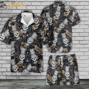 Vintage Skull Hawaiian Shirt Set | Pineapple Skull Hawaiian Shirt | Unisex Hawaiian Set | Tropical Skeleton Hawaiian Style