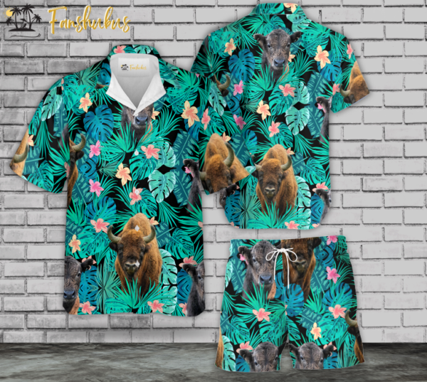 Bison Tropical T0707 Hawaiian Shirt Set | Tropical Hawaiian Shirt | Unisex Hawaiian Set