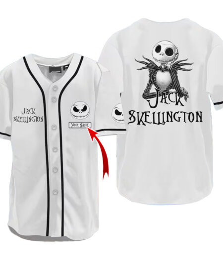 Jack Skellington Baseball Jersey | Personalized Horror Jack Skellington Nightmare Baseball Jersey | The Nightmare Before Christmas | Halloween Baseball Jersey