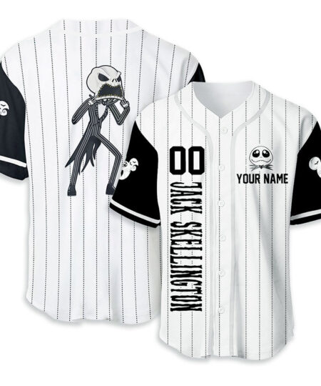 Jack Skellington Baseball Jersey | Personalized Jack Skellington Black White Baseball Jersey | The Nightmare Before Christmas | Halloween Baseball Jersey