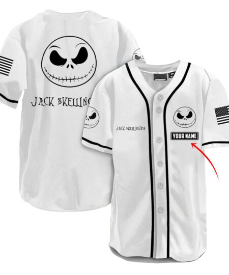 Jack Skellington Baseball Jersey | Personalized Jack Skellington American Flag 4th of July Baseball Jersey | The Nightmare Before Christmas | Halloween Baseball Jersey