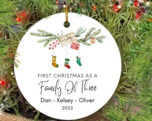 Family Of Three Christmas Ornament  Custom New Family Ornament  Baby's First Christmas Ornament  Personalized Family Ornament