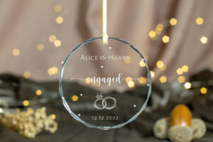 Custom First Christmas Engaged clear glass or transparent acrylic ornament with photo  engagement ornament keepsake gift