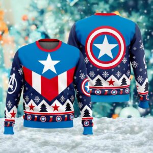 Superhero Ugly Christmas Sweater  US Captian Hero Movie Xmas Sweatshirt  Christmas Gift For Men Women Kid  Hero Character Christmas Shirt