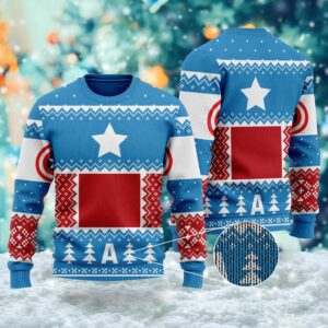 Captain America 3D All Over Printed T-shirt  US Superhero Ugly Christmas Sweater  Xmas Sweatshirt  Christmas Gift For Men Women Kid