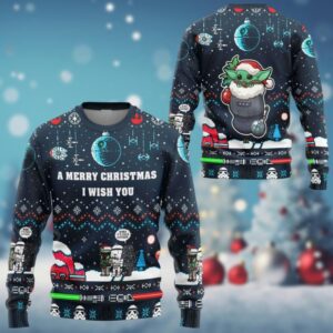 Christmas Cute Baby Yoda Ugly Sweater Shirt  Darth Vader Stormtrooper Boba Fett Holiday Sweatshirt  Star Wars Movie Characters Sweater