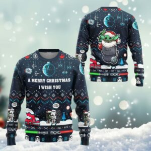 Star Wars Christmas Ugly Sweater  Baby Yoda Ugly Christmas Sweater  A Merry Christmas I Wish You Xmas Sweater  Movie Sweater Shirt