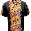 Midnight Hawaiian Shirt with Retro Anthurium Panel – Men's Casual Tropical Wear
