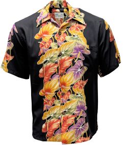 Midnight Hawaiian Shirt with Retro Anthurium Panel – Men's Casual Tropical Wear