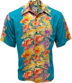 Lagoon Hawaiian Shirt with Retro Anthurium Panel – Men's Vintage Tropical Wear
