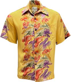 Faded Sun Hawaiian Shirt with Retro Anthurium Panel – Men's Vintage Casual Wear