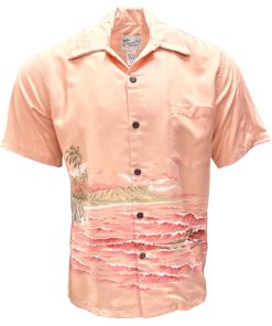 Coral Hawaiian Shirt with Kaimana Surf Print – Men's Beachwear