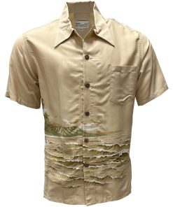 Khaki Hawaiian Shirt with Kaimana Surf Print – Men's Casual Beachwear