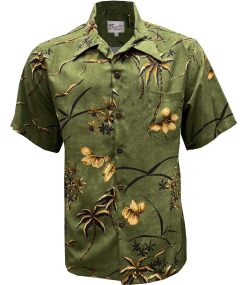 Moss Hawaiian Shirt with Retro Oasis Palms – Men's Casual Tropical Wear
