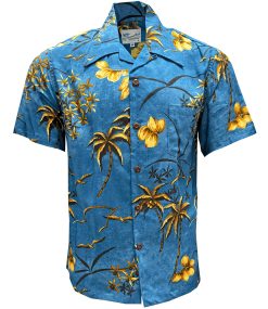 Cool Water Hawaiian Shirt with Retro Oasis Palms – Men's Tropical Casual Wear