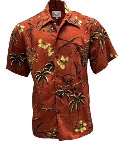 Rust Hawaiian Shirt with Retro Oasis Palms – Men's Vintage Beachwear