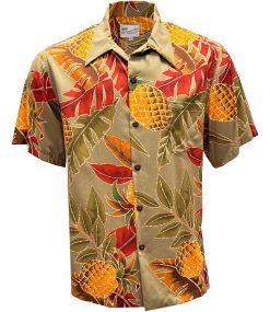 Olive Hawaiian Shirt with Retro Pineapple – Men's Vintage Tropical Wear