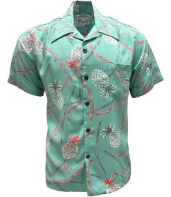Sea Foam Hawaiian Shirt with Retro Pineapple Bamboo – Men's Vintage Summer Wear