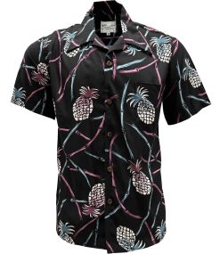 Island Night Hawaiian Shirt with Retro Pineapple Bamboo – Men's Casual Tropical Wear