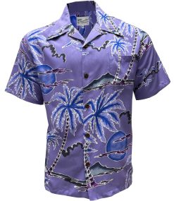 Purple Hawaiian Shirt with Retro Scenic Palm Print – Men's Casual Summer Wear