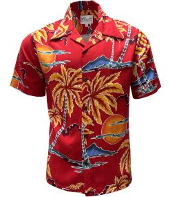 Fire Hawaiian Shirt with Retro Scenic Palm Print – Men's Vintage Beachwear