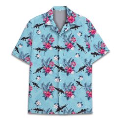 Tropical Gun Hawaiian Shirt for Men Women  Floral Gun Hawaiian Shirt Summer Beach Aloha Short Sleeve  Gun Button Down