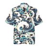 Oriental Ocean Waves Button-Up Shirt | Men's Short Sleeve Hawaiian Shirt | Vintage Beachwear