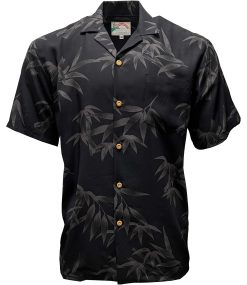 Black Hawaiian Shirt with Bamboo Design – Men's Tropical Casual Wear