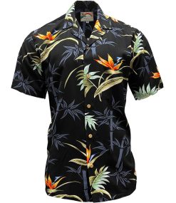 Black Hawaiian Shirt with Bamboo Paradise Print – Men's Tropical Casual Wear