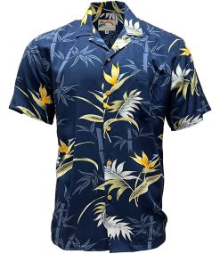 Navy Hawaiian Shirt with Bamboo Paradise Print – Men's Casual Summer Wear