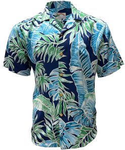 Navy Hawaiian Shirt with Cabana Palms Print – Men's Casual Beachwear