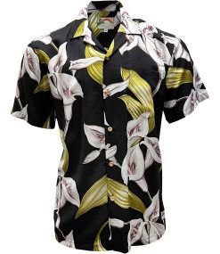 Black Hawaiian Shirt with Calla Lily Print – Men's Casual Tropical Wear