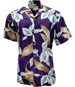 Purple Hawaiian Shirt with Watercolor Hibiscus Print – Men's Tropical Summer Wear