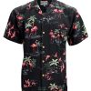 Midnight Hawaiian Shirt with Fine Flamingos Print – Men's Tropical Casual Wear