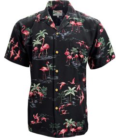 Midnight Hawaiian Shirt with Fine Flamingos Print – Men's Tropical Casual Wear