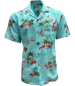 Lagoon Hawaiian Shirt with Fine Flamingos Print – Men's Casual Beachwear