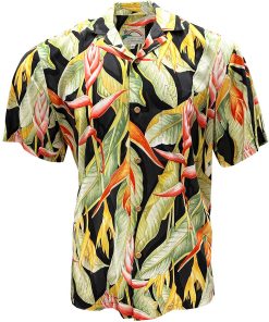 Black Hawaiian Shirt with Heliconia Floral Print – Men's Casual Tropical Wear