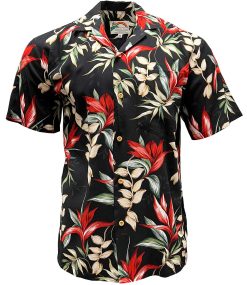 Black Hawaiian Shirt with Heliconia Paradise Print – Men's Tropical Wear