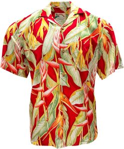 Red Hawaiian Shirt with Heliconia Floral Design – Men's Tropical Casual Wear
