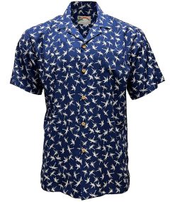 Navy Hawaiian Shirt with Magnum Bamboo – Men's Classic Tropical Wear