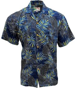 Navy Hawaiian Shirt with Midnight Palm Print – Men's Tropical Casual Wear