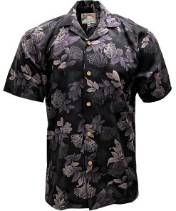 Black Hawaiian Shirt with Ohia Floral Print – Men's Tropical Casual Wear