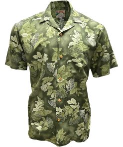 Sage Hawaiian Shirt with Ohia Print – Men's Casual Summer Wear