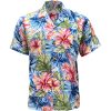 Blue Hawaiian Shirt with Painted Hibiscus Print – Men's Casual Beachwear