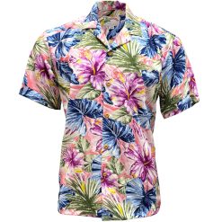 Coral Hawaiian Shirt with Painted Hibiscus Print – Men's Casual Tropical Wear